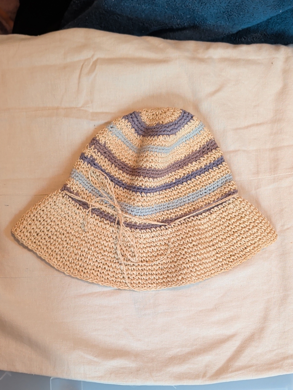 Bucket Hat 7" Muted Colors, tan blue purple, rafia paper Lightweight Breathable